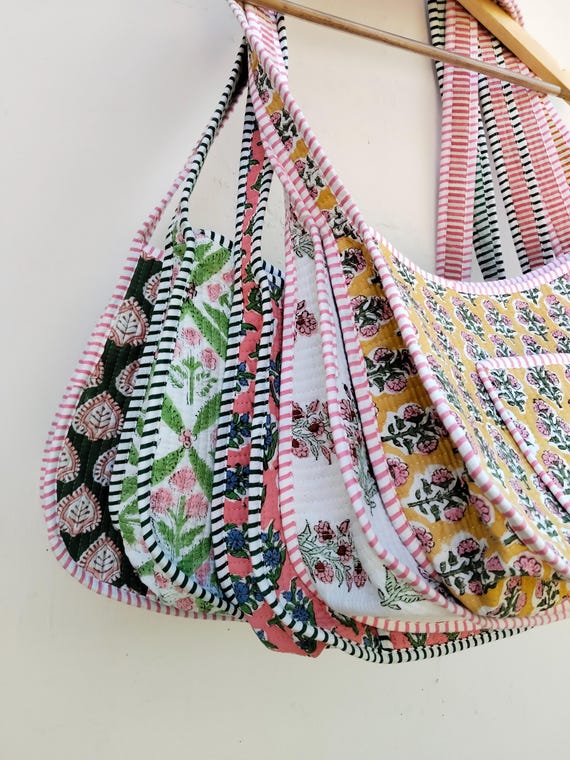 Indian Cotton Quilted Crossbody Bag, Hand Block Print Sling  display picture 1