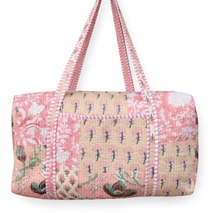 Bolsa de lona acolchada de algodón con estampado floral de patchwork, bolsa de fin de semana, bolsa de hombro, bolsas de equipaje de viaje