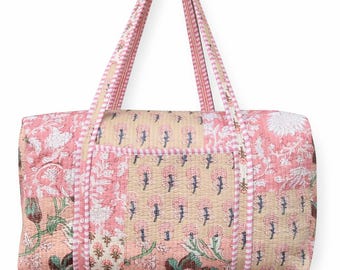 Cotton Quilted Duffle Bag Patchwork Floral Print Bag Weekender Shoulder Travel Luggage Bags