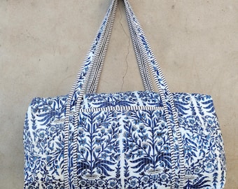 Floral Print Duffle Bag, Handmade Cotton Quilted Weekender, Travel Overnight Bags