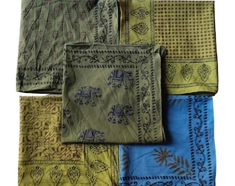 Set of 5 Organic Cotton Bandanas: Hand Block Print, Natural Dyes, Head Wrap, Neckerchief