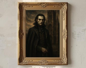Manlig gotisk vampyrporträtt, mörk viktoriansk konsttryck (digital nedladdning)