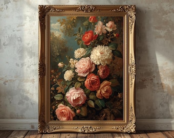 Dark Academia Print, Floral Wall Art, Victorian Baroque Oil Painting Poster (Digital Download)