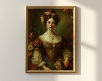 Victorian Woman Painting, Antique Wall Art Print, Dark Academia Baroque Decor, Romantic Renaissance Woman Wall Decor  (Digital Download)