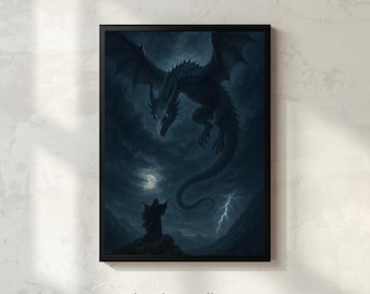 Onyx Storm Inspired Dark Fantasy Dragon Print, Gothic Wall Decor, Mythical Creature Painting  (Digital Download)