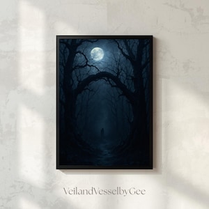 Dark Aesthetic, Moonlit Forest Pathway Print, Liminal Gothic Wall Art, Moody Interior Decor (Digital Download)