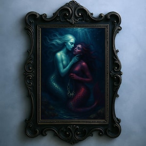 Entwined Sirens | Underwater Lovers Wall Art | Gothic Mermaid Fantasy Print | Mythical Creature Decor | Digital Download | Fantasy