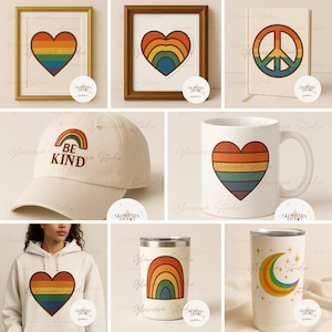 Pride Month PNG Bundle | 13 Retro Rainbow Cliparts | LGBTQ+ Digital Art | Love Is Love, Shirt, Mug, Wall Decor
