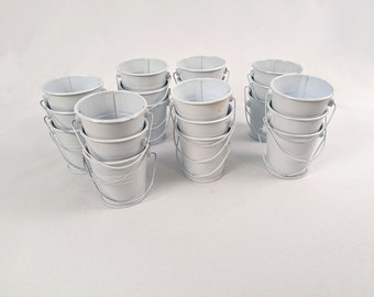 21 Small Metal Pails for Crafting ~ 2" White Mini Buckets ~ Wedding Favors Holder ~ Spring Decor