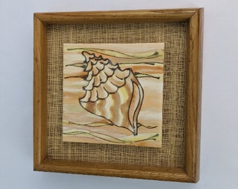 Mid Century Shell Art Tile ~ Hand Made Artisan Tile ~ Vintage Beach Nautical Decor ~ Harris G Strong Art