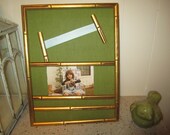 Vintage magnetic display frame green linen gold bamboo