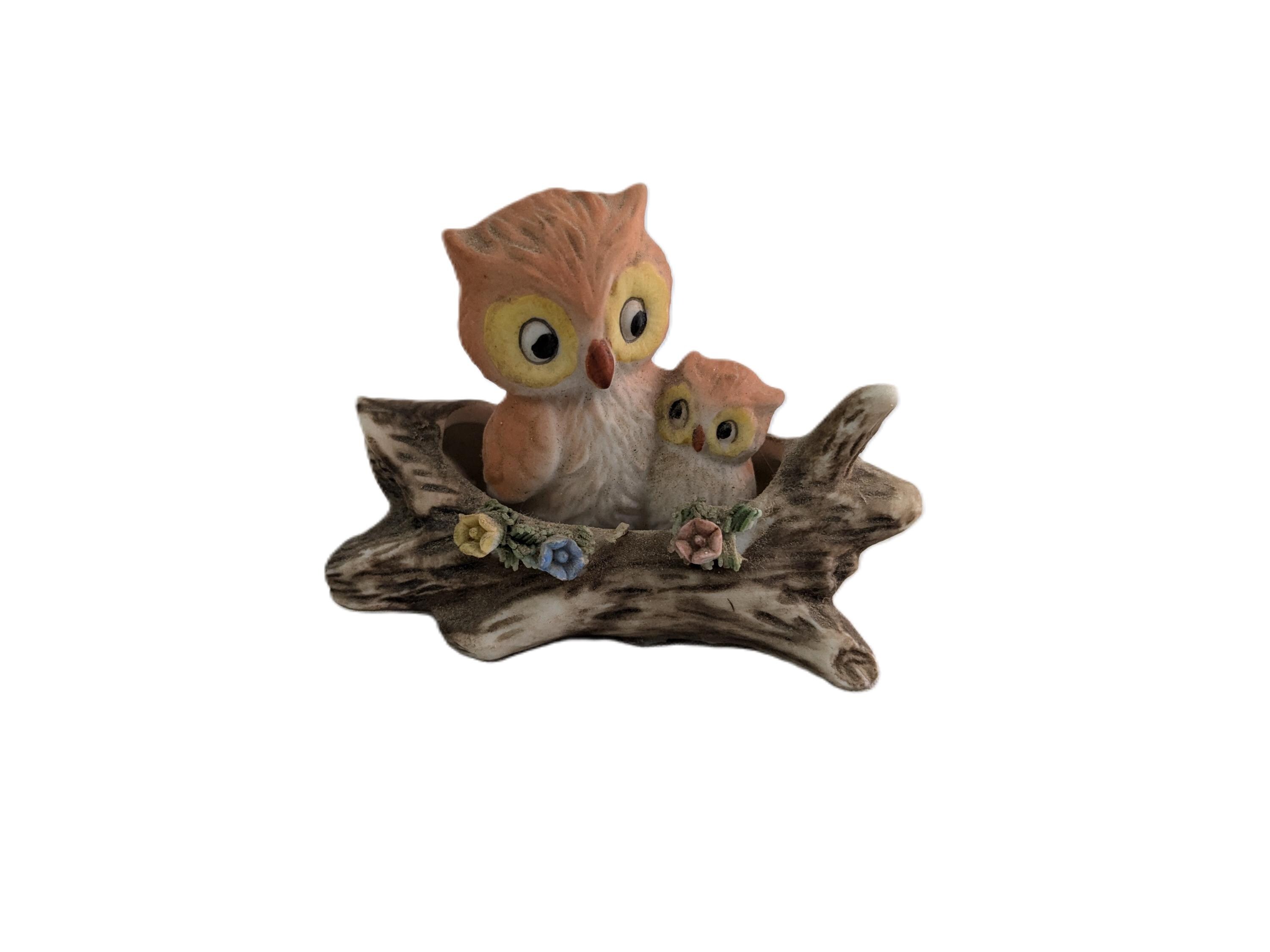 Tiny Nesting Owl and Baby Figurine ~ Vintage Napcoware Porcelain Collectible ~ Taiwan ROC