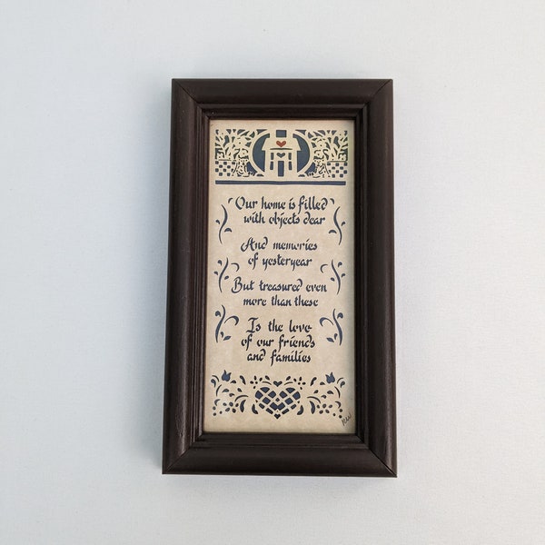 Vintage Scissor Cuts Framed Home Quote ~ Cream and Blue Color Country Decor ~ Small Farmhouse Art ~ Scherenschnitte Technique Picture