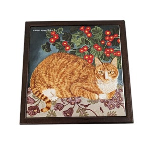 Marmalade Ginger Cat Trivet ~ Hanging Orange Cat Framed Tile ~ Vintage Avon ~ Cat Lover Decor