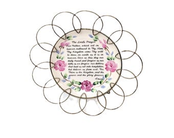 The Lord's Prayer Plate with Metal Wire Easel Stand ~ Vintage Collectible ~ Christian Decor