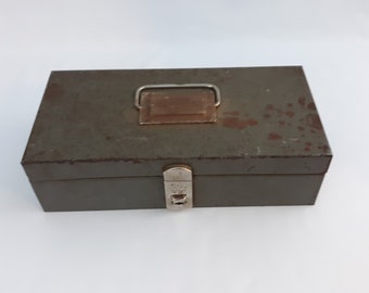 Rusty Metal Storage Box ~ Vintage Eagle Lock Co ~ Gray Distressed Industrial Decor