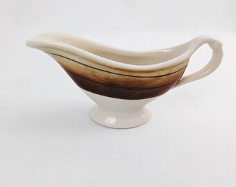 Small Vitrified China Gravy Boat ~ Mini Brown and White Sauce Server ~ Diner Style Tableware ~ Vintage USA