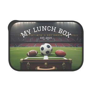 Lonchera personalizada con temática deportiva, lonchera personalizada para niños, contenedor para refrigerios de fútbol, regalo para la vuelta al cole, recuerdos para fiestas deportivas