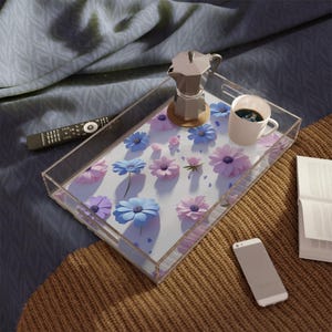 Elegant Floral Acrylic Serving Tray - Entertaining Decor Gift for Hostess Wedding Home Decor Kitchen Accessory