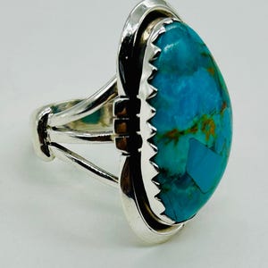 Handmade Sterling Silver Turquoise Statement Ring – Natural Gemstone Boho Jewellery Large Triangle Turquoise Ring for Women –Southwest Style