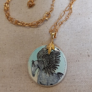 Handpainted flying horse necklace
