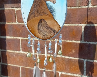 Handpainted bell and feather chime