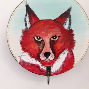 Handpainted fox on wood plaque with hook