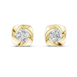 Round Shiny Moissanite Women&#39;s Stud Earrings, 14k Solid Yellow Gold Earrings For Girls, Handmade Dinty Earrings For Women, Gift For Her