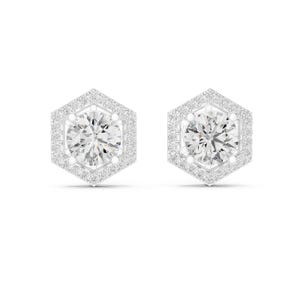 Minimalist Solid Gold Stud Earrings, Round Moissanite Earrings For Women, 14k Solid White Gold Studs For Girls, Dainty Earring, Gift For Her