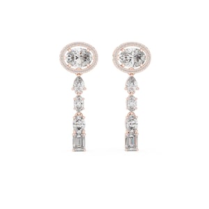 Sparkling Moissanite Drop Earrings, 14k Solid Rose Gold Drop Dangle Earrings For Women, Rose Gold Earrings With Push Back Closure For Her