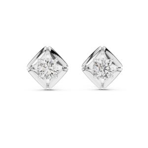 14k Solid White Gold Women&#39;s Stud Earrings, Handmade Squre Design Earrings For Modern Women, Round Moissanite Studs For Girls, Gift For Her