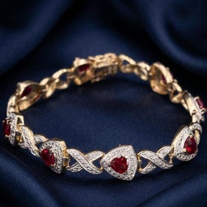 Dameshart robijn en diamant oneindigheid tennisarmband 14 kt verguld zilveren handgemaakte sieraden