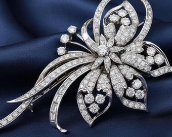 14k Gold Plated Women's Floral Diamond/Moissanite Brooch Pin Handmade Party Jewelry Gift