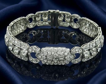 Art Deco Diamond/Moissanite Tennis Bracelet 14k White Gold Plated Silver Luxury Jewelry