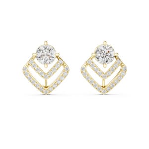 14k Solid Yellow Gold Stud Earrings, Handmade Round Moissanite Earrings For Women, Minimalist Gold Studs, Screw Back Dainty Earrings For Her