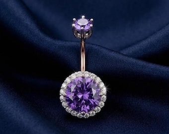 Women’s Blue Sapphire & Diamond Belly Button Ring 14k Gold Plated Silver Body Jewelry