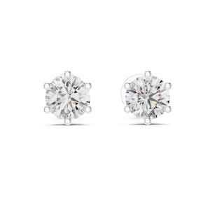 Solitaire Solid Gold Stud Earrings, Round Shiny Moissanite Earrings For Women, 14k Solid White Gold Studs For Girls, Minimalist Earrings