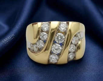 Round Diamond/ Moissanite Men's Ring 14k Gold Plated Silver Handmade Jewelry Gift For Him