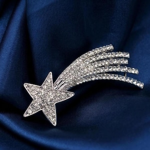 Diamond/Moissanite Star Shooting Star Brooch Pin 14K Gold Plated Silver Celestial Jewelry Gift