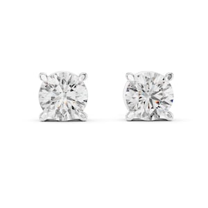 Shiny Round Moissanite Stud Earrings, 14k Solid White Gold Earrings For Modern Women, Handmade Minimalist Studs, Dainty Jewelry For Her