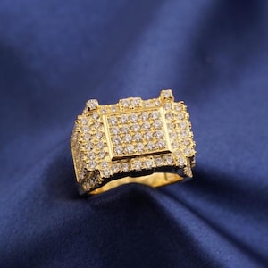 Round Diamond Gold Ring, 14k Yellow Gold Plated Sterling Silver Ring For Men&#39;s, Handmade Unique Design Ring, Sterling Silver Ring For Him
