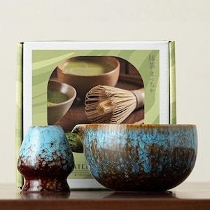 Handmade Glazed Matcha Bowl 5-piece Set Whisk and Chasen Holder Matcha Gift Set Gift Ideas,Gift For Friend Birthday,Christmas Gifts