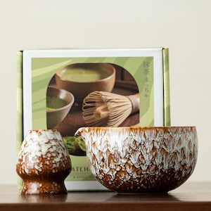 Handmade Glazed Matcha Bowl 5-piece Set Whisk and Chasen Holder Matcha Gift Set Gift Ideas,Gift For Friend Birthday,Christmas Gifts