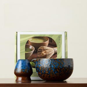 Handmade Glazed Matcha Bowl 5-piece Set Whisk and Chasen Holder Matcha Gift Set Gift Ideas,Gift For Friend Birthday,Christmas Gifts