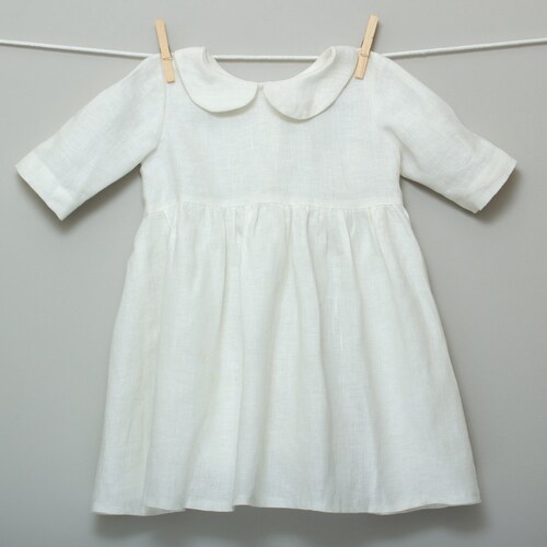 Childrens Baby Toddler Girls White Linen Dress White Collar Etsy