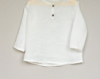 Baby Toddler Boys Girls Linen peasant sun protecting White / Ivory Baptism wedding Shirt tunic top blouse 6-9-12-18-24 months 2T 3T 4T 5 6