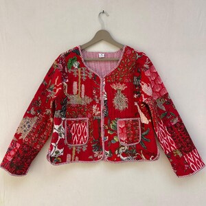 Patchwork Floral Print Cotton Reversible Quilted Jacket Handmade In India