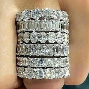 4.5 mm Round Cut Band, Cushion Simulated Diamond Engagement Band, Radiant Cut Diamond Wedding Band, 925 Silver Oval Cut Pave Band Gift
