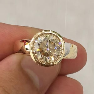 Round Cut Moissanite Full Bezel Solitaire Ring, 925 Silver Engagement Ring, One Simulated Diamond Ring, Proposal Ring, Gift For Her Ring