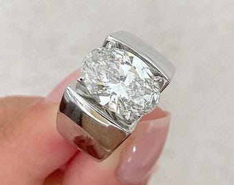 3.75 CT Oval Cut Simulated Diamond Engagement Ring Cathedral Setting Wide Band Ring Chunky Bold 925 Sterling Silver Ring, Proposal Gift Ring